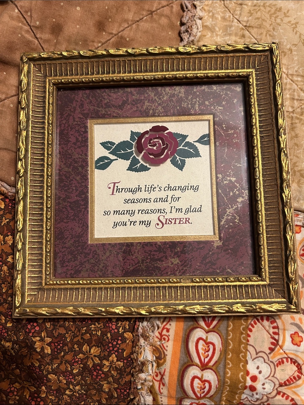 Framed 'You're My Sister' Sentiment Wall Art in Burgundy and Gold